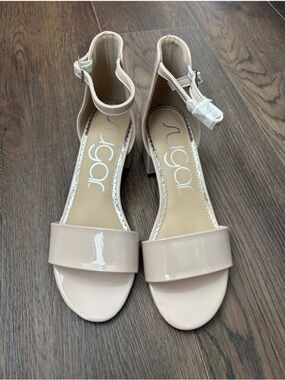 Sugar women’s Pink Noelle Patent Block Heel Sandals Ankle Strap size 8 NWOB
